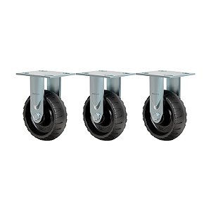 KIT 3 RODÍZIO FIXO BORRACHA ATÓXICA PRETA FS 62 STRE 250KG