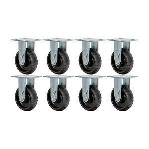 KIT 8 RODÍZIO FIXO BORRACHA ATÓXICA PRETA FS 62 STRE 250KG