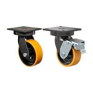 KIT 2 RODÍZIO GIRATÓRIO FREIO PU MOLDADO GMX 52 PE FPD 600KG