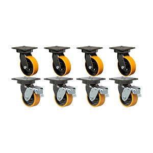 KIT 8 RODÍZIO GIRATÓRIO FREIO PU MOLDADO GMX 52 PE FPD 600KG