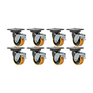 KIT 8 RODÍZIO GIRATÓRIO FREIO PU MOLDADO GMX 52 PE FPD 600KG