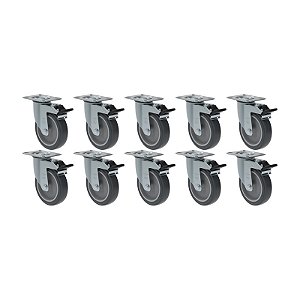 KIT 10 RODÍZIO GIRATÓRIO FREIO PVC CINZA GL 512 BP G SM 75KG