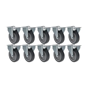 KIT 10 RODÍZIO FIXO PVC CINZA FL 512 BP SM 75KG SCHIOPPA