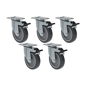 KIT 5 RODÍZIO GIRATÓRIO FREIO PVC CINZA GL 512 BP G SM 75KG