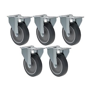 KIT 5 RODÍZIO FIXO PVC CINZA FL 512 BP SM 75KG SCHIOPPA