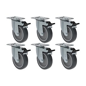 KIT 6 RODÍZIO GIRATÓRIO FREIO PVC CINZA GL 512 BP G SM 75KG