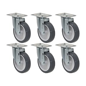 KIT 6 RODÍZIO GIRATÓRIO PVC CINZA GL 512 BP SM 75KG SCHIOPPA