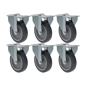 KIT 6 RODÍZIO FIXO PVC CINZA FL 512 BP SM 75KG SCHIOPPA
