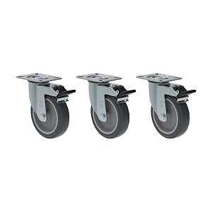 KIT 3 RODÍZIO GIRATÓRIO FREIO PVC CINZA GL 512 BP G SM 75KG