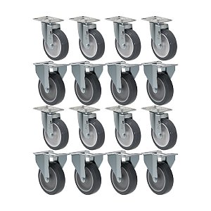 KIT 16 RODÍZIO FIXO GIRATÓRIO PVC CINZA 512 BP SM 75KG