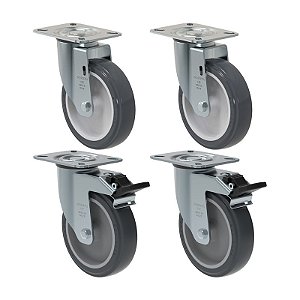 KIT 4 RODÍZIO GIRATÓRIO FREIO PVC CINZA GL 512 BP G SM 75KG