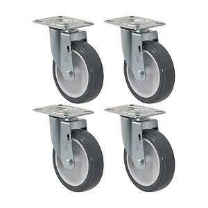 KIT 4 RODÍZIO GIRATÓRIO PVC CINZA GL 512 BP SM 75KG SCHIOPPA