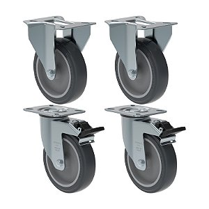 KIT 4 RODÍZIO FIXO GIRATÓRIO FREIO PVC CINZA 512 BP SM 75KG