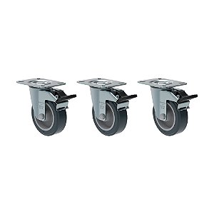 KIT 3 RODÍZIO GIRATÓRIO FREIO PVC CINZA GL 412 BP G SM 65KG