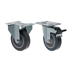 KIT 2 RODÍZIO FIXO GIRATÓRIO FREIO PVC CINZA 412 BP SM 65KG