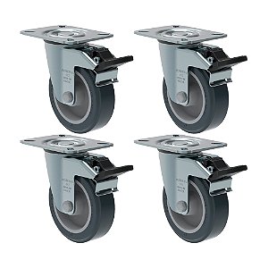 KIT 4 RODÍZIO GIRATÓRIO FREIO PVC CINZA GL 412 BP G SM 65KG