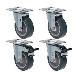 KIT 4 RODÍZIO GIRATÓRIO FREIO PVC CINZA GL 412 BP G SM 65KG
