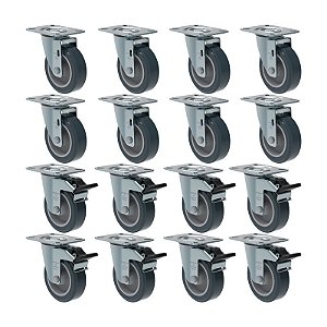 KIT 16 RODÍZIO GIRATÓRIO FREIO PVC CINZA GL 412 BP G SM 65KG