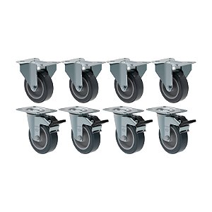 KIT 8 RODÍZIO FIXO GIRATÓRIO FREIO PVC CINZA 412 BP SM 65KG