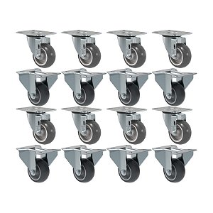 KIT 16 RODÍZIO FIXO GIRATÓRIO PVC CINZA 312 BP SM 60KG