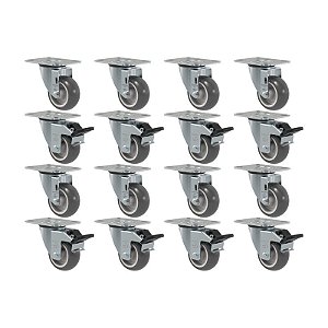 KIT 16 RODÍZIO GIRATÓRIO FREIO PVC CINZA GL 312 BP G SM 60KG