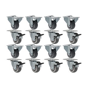 KIT 16 RODÍZIO FIXO GIRATÓRIO FREIO PVC CINZA 312 BP SM 60KG