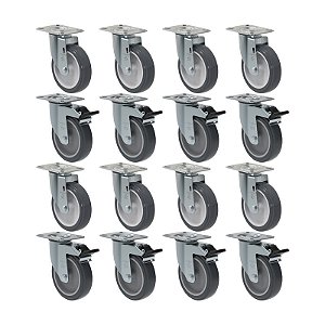 KIT 16 RODÍZIO GIRATÓRIO FREIO PVC CINZA GL 512 BP G SM 75KG