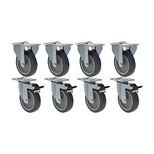 KIT 8 RODÍZIO FIXO GIRATÓRIO FREIO PVC CINZA 512 BP SM 75KG
