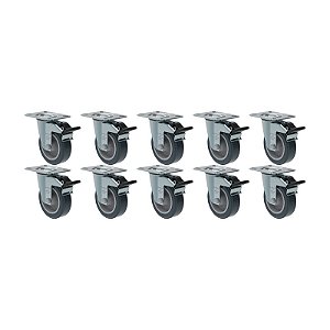 KIT 10 RODÍZIO GIRATÓRIO FREIO PVC CINZA GL 412 BP G SM 65KG