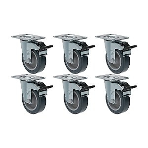 KIT 6 RODÍZIO GIRATÓRIO FREIO PVC CINZA GL 412 BP G SM 65KG