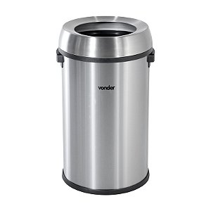 LIXEIRA REDONDA 65 LITROS INOX CINZA SEM TAMPA VONDER