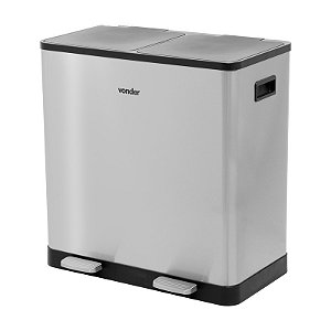 LIXEIRA RETANGULAR DUPLA 30 LITROS INOX CINZA VONDER