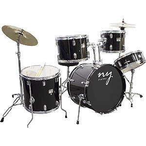 Bateria Acústica 2t Cromada Preto Com Banco Ny-f1rst