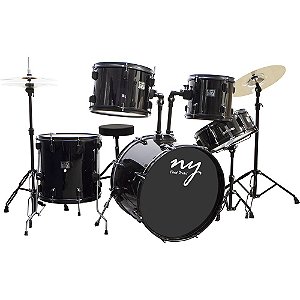 Bateria Acústica 2t Ebk Preta Com Banco Ny F1rst