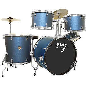 Bateria Acústica 2t Pr Sp Blue Sparkle Azul Com Banco Ny F1rst