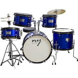 Bateria Acústica Infantil Junior 2t Azul Com Banco New York