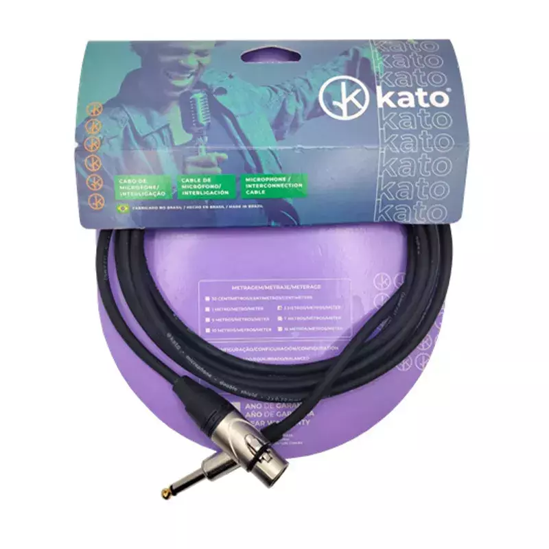 Cabo para Microfone e Instrumentos Musicais Kato XLR P10 Preto 7 metros