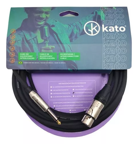 Cabo para Microfone e Instrumentos Musicais Kato XLR P10 Preto 5 metros