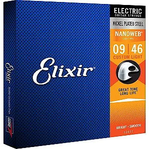 Encordoamento Para Guitarra Elixir .009 Nanoweb 12027 Custom Light
