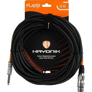 Cabo Para Microfone Hayonik Player XLR Fêmea x P10 10m Preto