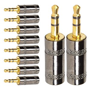 Conector P2 Stereo Metal Preto Gold Storm 10 Unidades