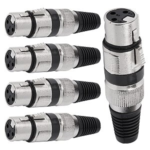 Conector Xlr Femea Linha Preto Corpo Metalico Storm 05 Unidades