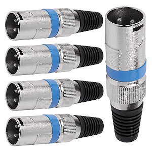 Conector Xlr Macho Linha Azul Metalico Storm 05 Unidades