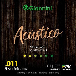 Encordoamento Para Violão Aço .011 Giannini GESPW Bronze Série Acústico