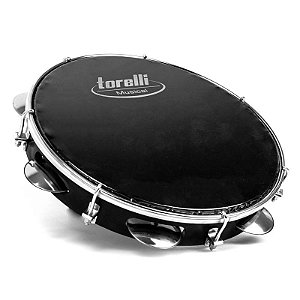 Pandeiro Torelli Injetado Black 10"polegada preto com pele preta TP 301