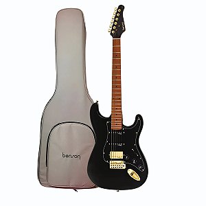 Guitarra Benson Stratocaster Hardy S 902 M BK/BK MH Preto/Dourado C/ Bag HSS