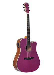 Violão Tagima Safir Pink Glitter EQ Aço Cutaway All Sapele DPSK