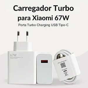 Kit Carregador Para Xiaomi 67w Saida Usb Tipo C Turbo