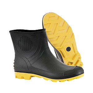Bota de PVC preta e amarela,