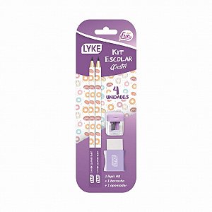 Kit Escolar Roxo Pastel c/ 2 Lápis + Apontador + Borracha - LYKE